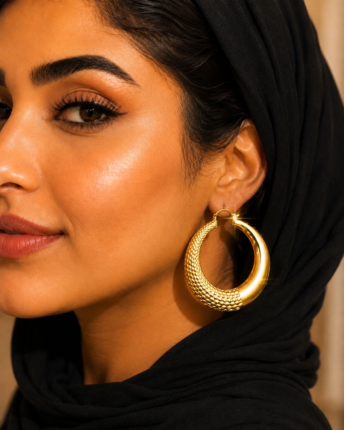 Half Weave Hoops | 18k Gold Plated Two Texture Round Earrings
