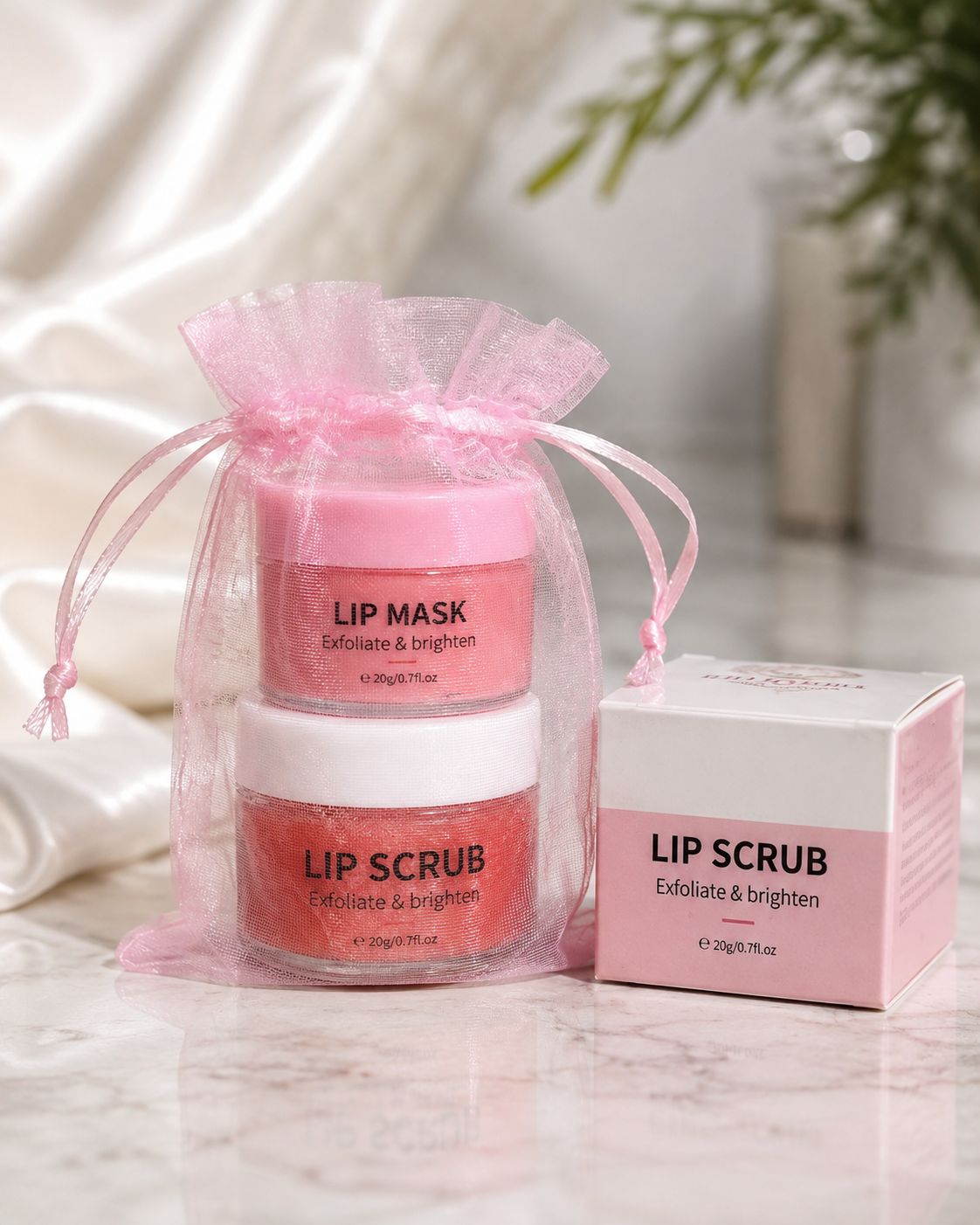 TTONE Pink Lip Scrub & Lip Mask Duo | Exfoliate and Nourish Set | 20g Each