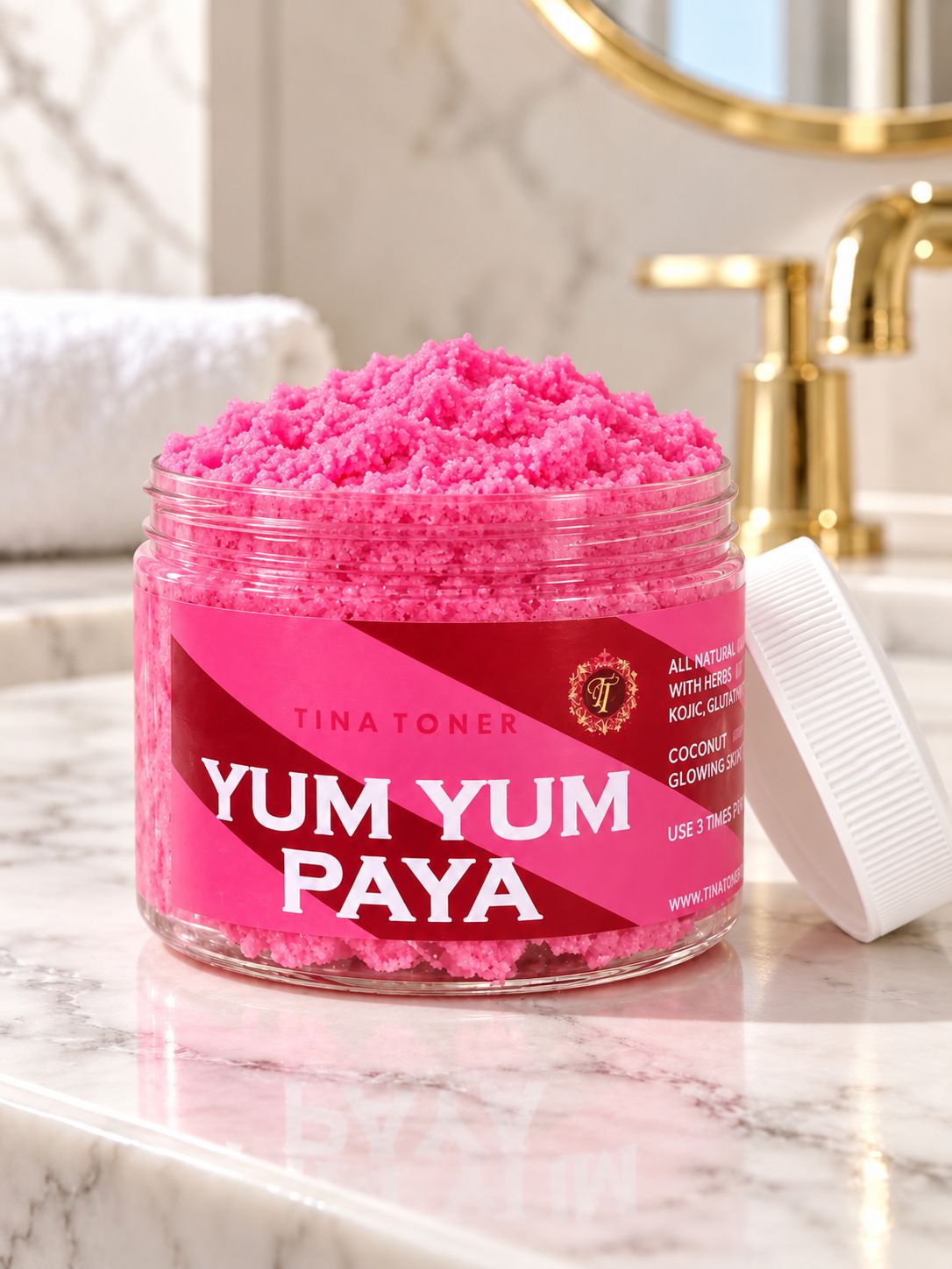 TTONE Yum Yum Papaya Pink Berry Body Scrub 250g, Gentle Exfoliating and Smoothing Sugar Scrub for Soft Skin