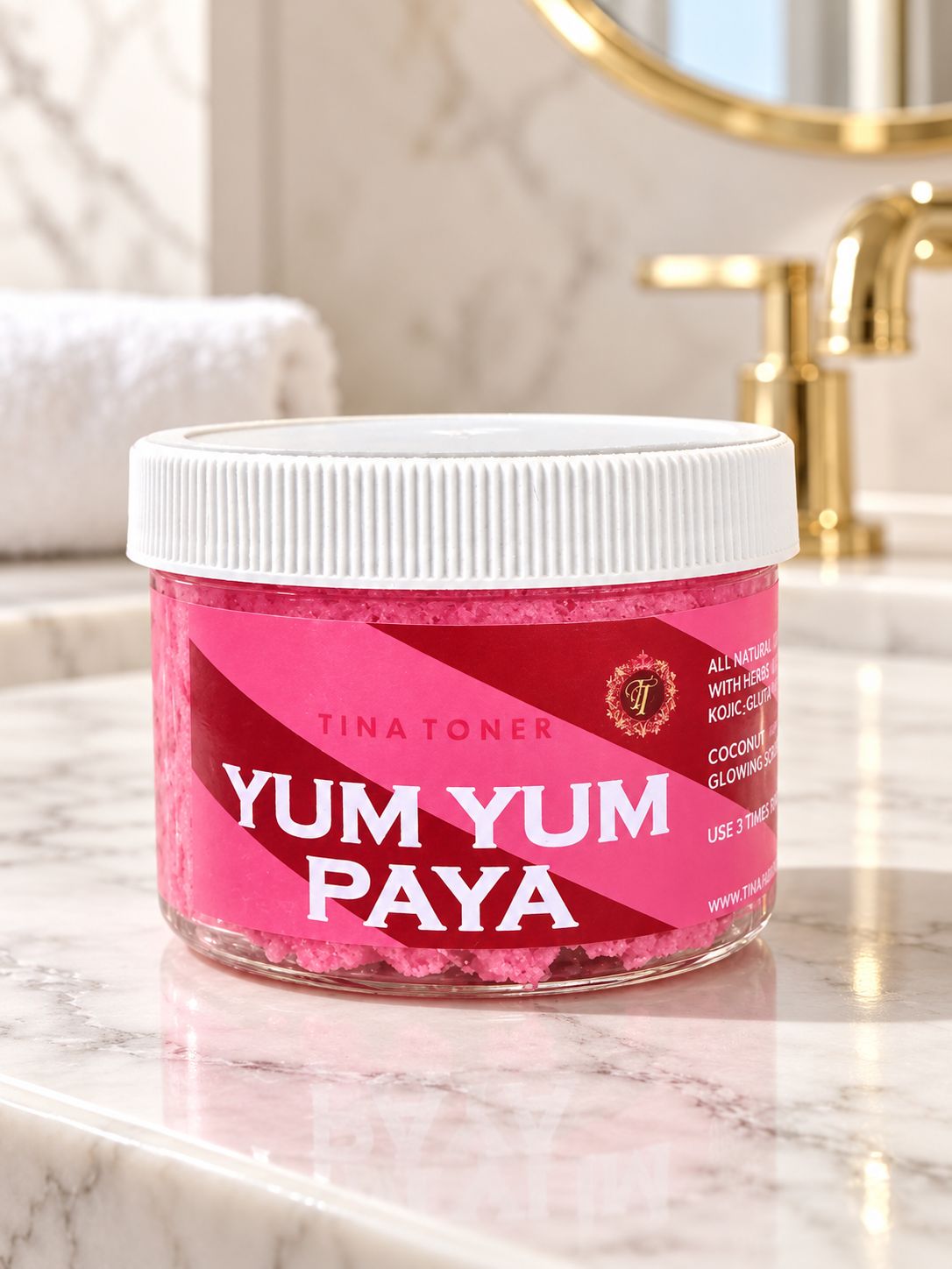 TTONE Yum Yum Papaya Pink Berry Body Scrub 250g, Gentle Exfoliating and Smoothing Sugar Scrub for Soft Skin