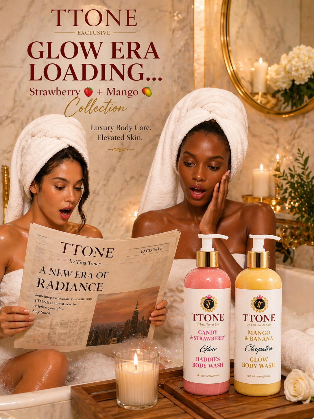 TTONE Candy & Strawberry + Strawberry & Peach Glow Body Wash Set 500ml