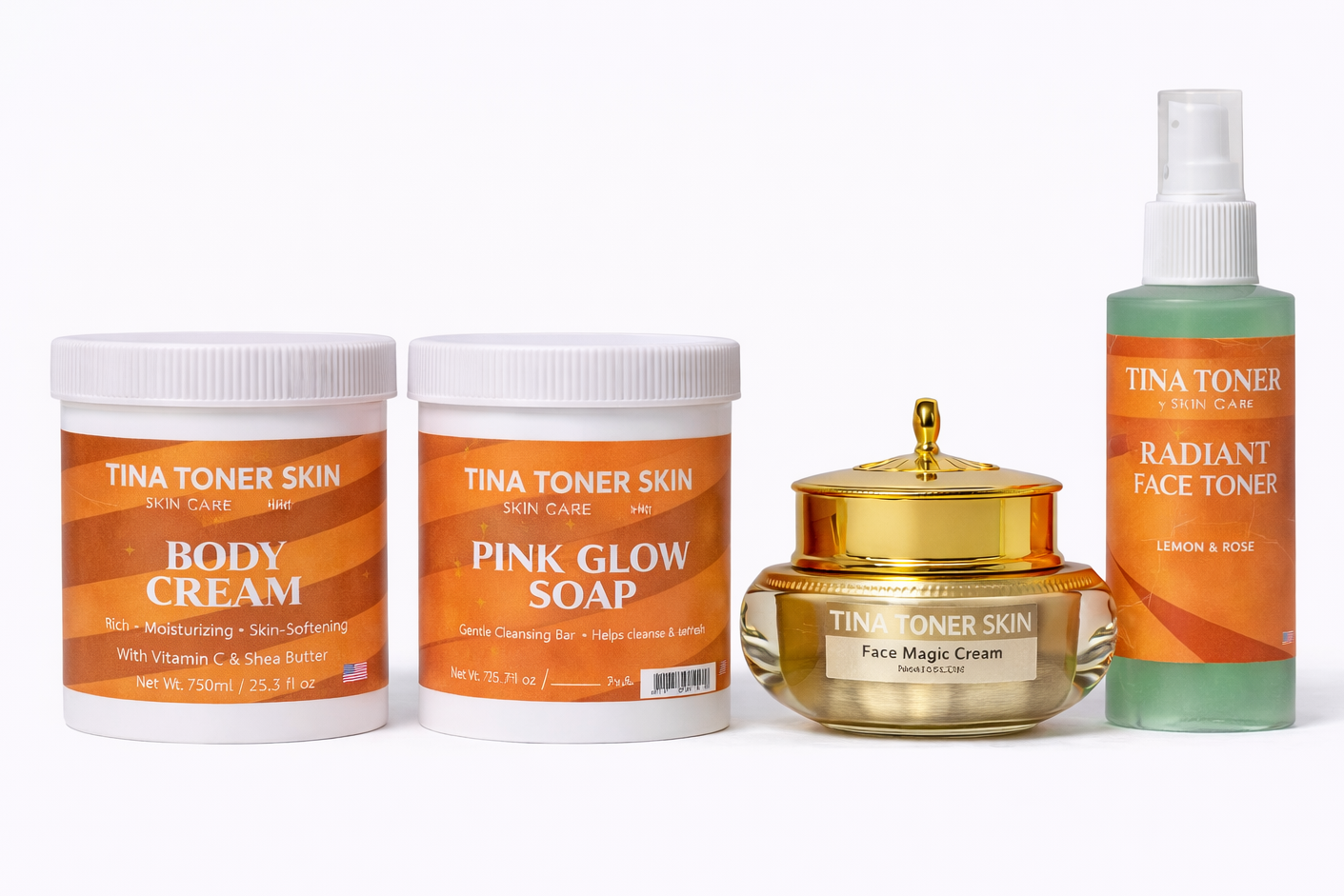 Tina Toner COUSTOMIZE 4-in-1 Skin Brightening Bundle – Face , Soap, Body Cream & Face Toner