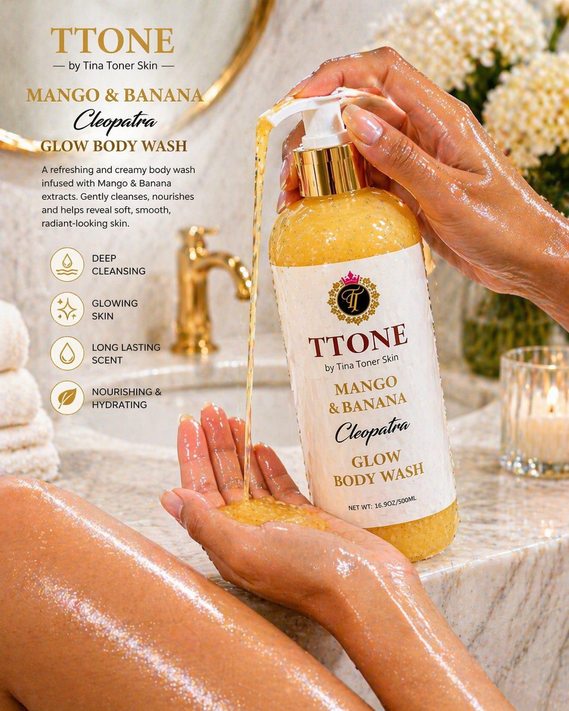TTONE Candy & Strawberry + Mango & Banana Glow Body Wash Set of 2 500g