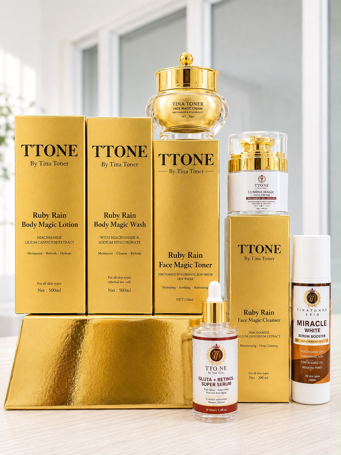 Ruby Rain Skincare Set | Full Routine Serum, Cream, Toner, Lotion & Body Wash