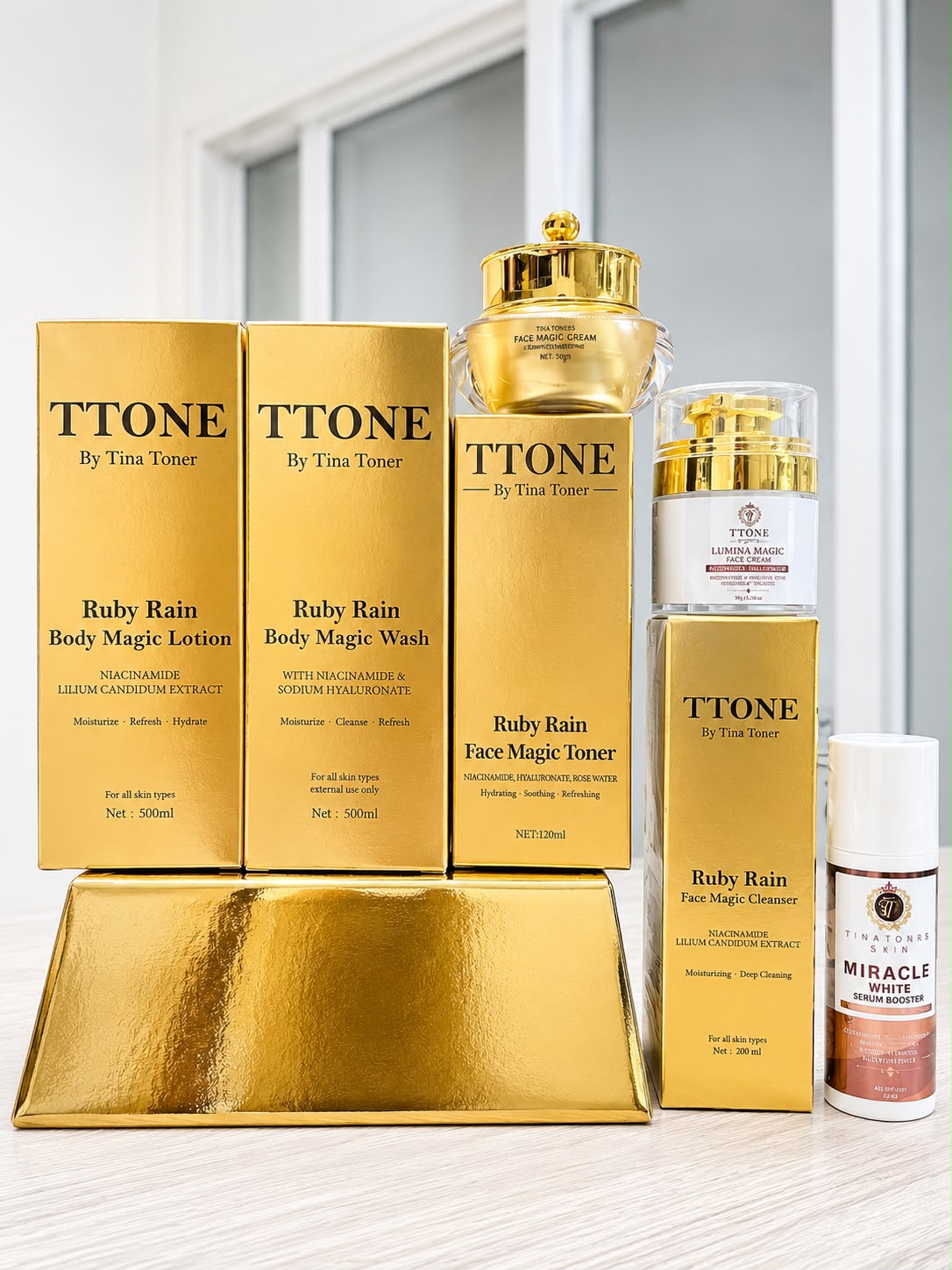 Ruby Rain Skincare Set | Full Routine Serum, Cream, Toner, Lotion & Body Wash