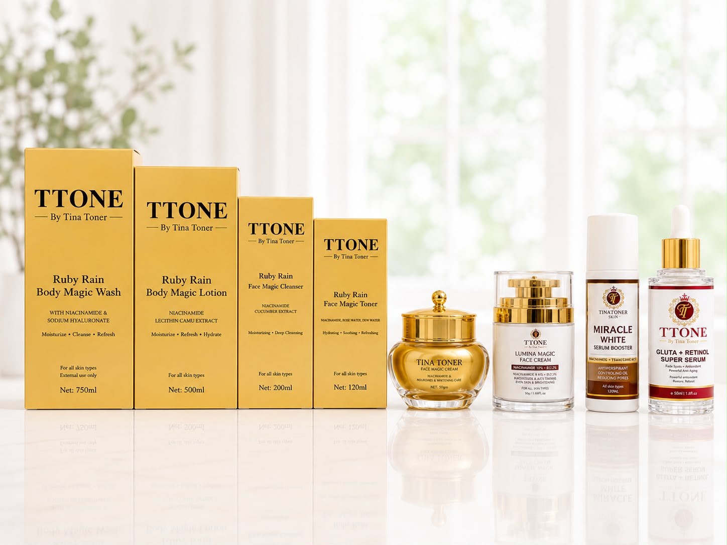 Ruby Rain Skincare Set | Full Routine Serum, Cream, Toner, Lotion & Body Wash