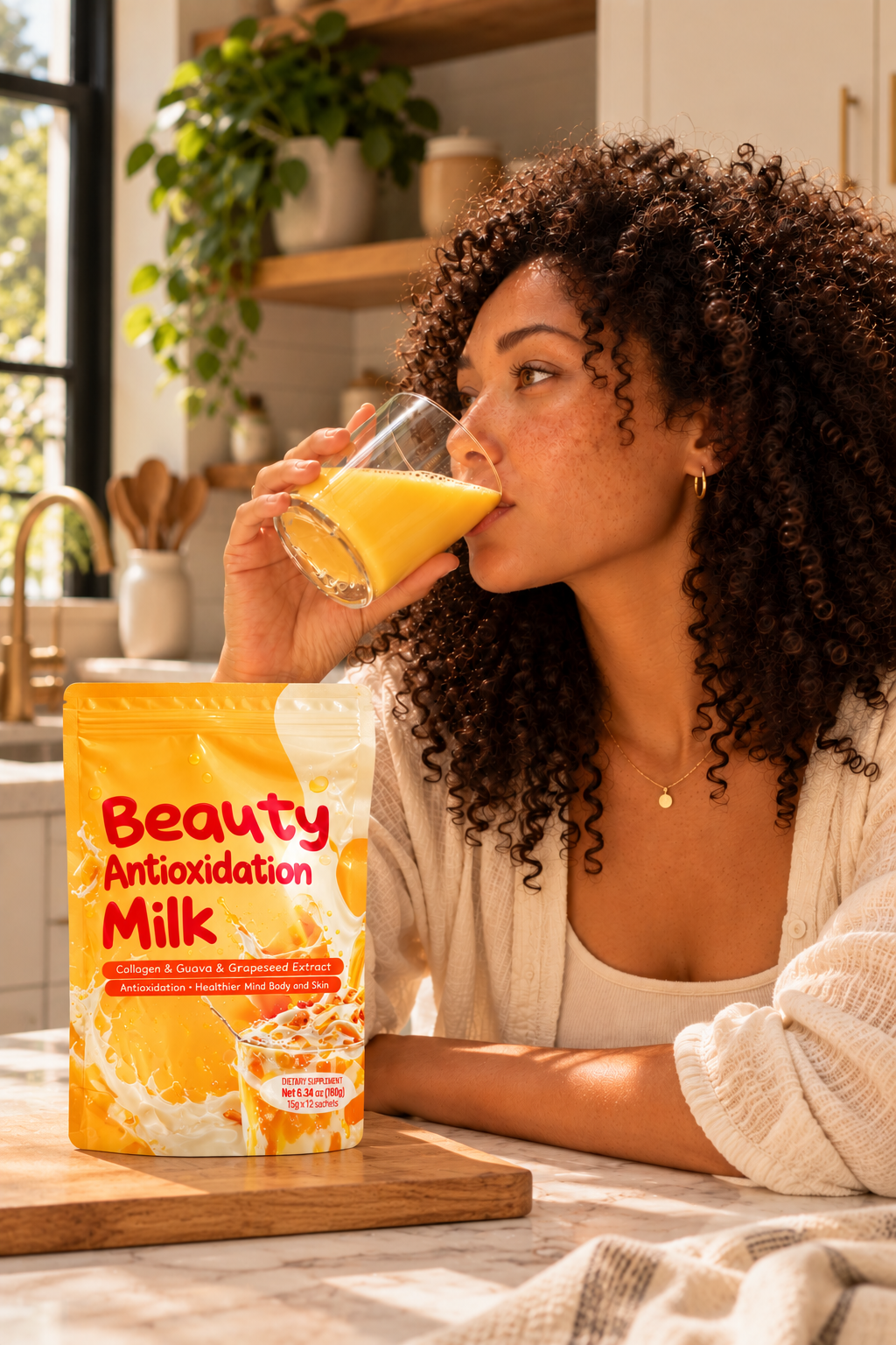 Beauty Antioxidation Milk, Mango Collagen Drink, 12 Sachets